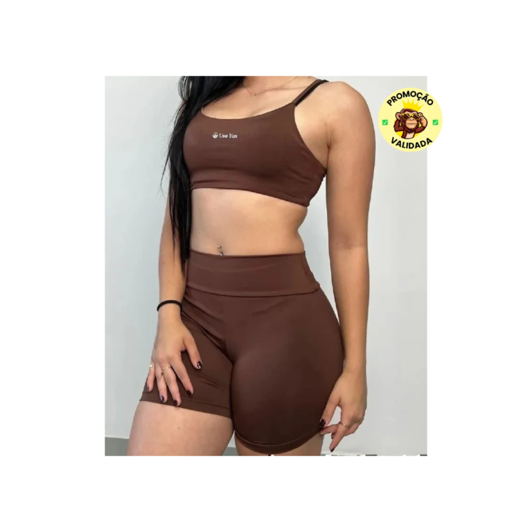 Conjunto Fitness Virginia Top Shorts Meia Coxa Cintura Alta
