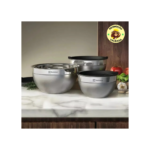 Conjunto com 3 Bowls Tigelas Inox e Tampa Plástica Electrolux
