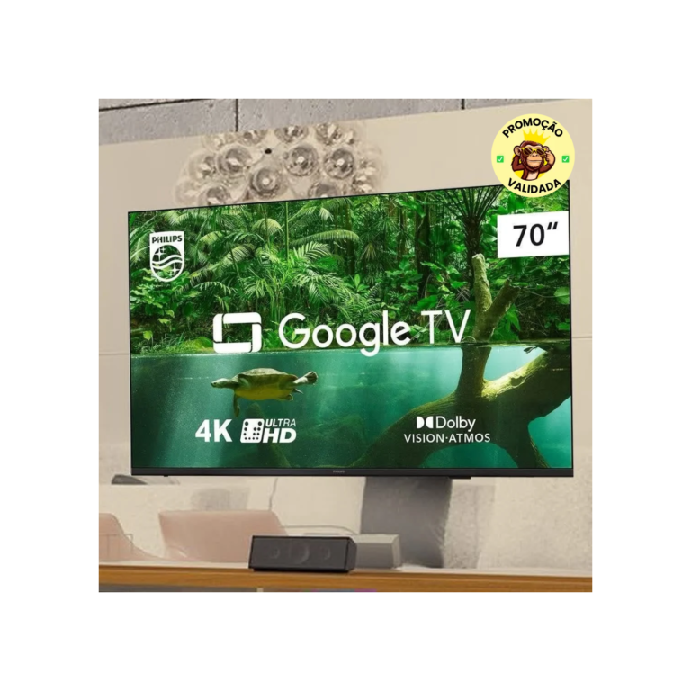 Smart TV Philips 70 4K 70PUG7408/78, Google TV, Comando de Voz, Dolby Vision/Atmos, VRR/ALLM, Bluetooth