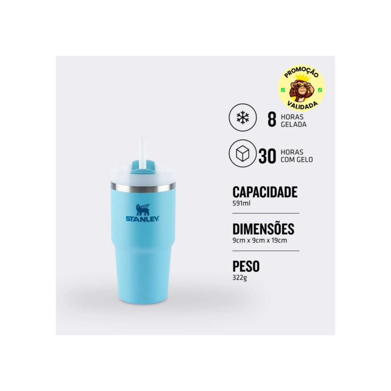 Stanley - Copo Quencher H2.0 FlowState 591ml - Copo de aço inoxidável com tampa, isolamento a vácuo, para água, chá gelado, café, smoothies e muito mais, Pool