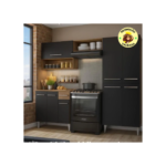 Armário de cozinha modulada completa compacta Emilly pop com armário e balcão cor rustic/preto GREM229002