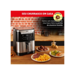 Fritadeira sem Óleo e Grill Arno Airfry & Grill Expert Maxx Digital 6,5L AFD6, 1680W, Inox e Preta, 8 Programas, Divisória e Função SYNC, 2 em 1 para Fritar e Grelhar, 110V