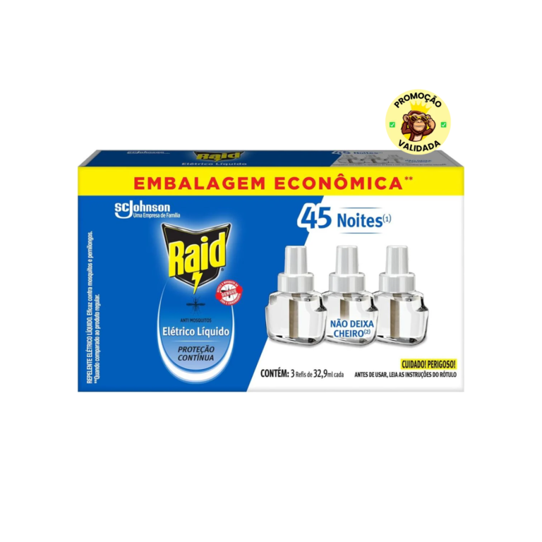Raid Repelente Eletrico Líquido Refil, Até 45 Noites de Proteção, 3 unidades de 32,9ml