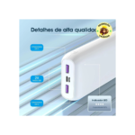Power Bank 20000mAh Carregador Portátil, 2 USB-A (até 22.5W, PD) + 1 USB-C (até 20W, PD) + 1 Micro USB (até 18W), Carregamento Rápido, Proteção Inteligente, Compatível com Android e iOS – Branco
