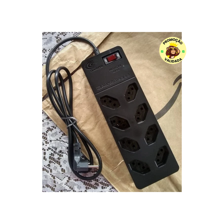 Filtro de Linha com Protetor de Surto DPS iCLAMPER Energia 8 Tomadas 3 Pinos 10 Amperes com Tecnologia LCF Anti Raio Cor Preto