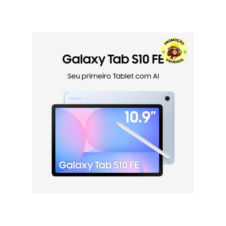 Tablet Samsung Galaxy Tab S10 FE, Azul, 10.9, Wifi, 128GB, 8GB RAM, Camera Traseira de 13MP, Câmera Frontal de 12MP Ultra Wide, Wifi 6, IP68, Android 15