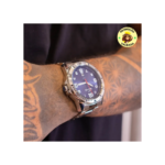 Relógio Masculino Technos Original Analógico Prata Performance Militar Fundo Azul todo em Aço Inoxidável Prova D´Agua 50 Metros