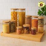 Kit 11 Potes de Vidro com Tampa de Bambu