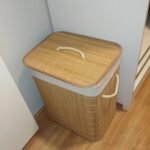 Cesto de Roupa Suja de Bambu com Tampa e Alças — 50 Litros