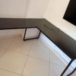 Mesa de Escritório em L Estilo Industrial 1,50mX1,50m Kuadra, Compace, Preto Ônix