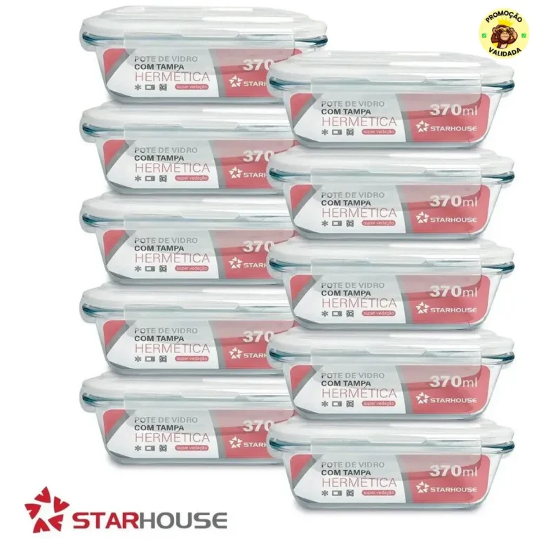 Kit 10 Potes Vidro 370ml Hermético Refratário