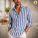 Camisa Masculina Manga Comprida Listrada com Botões