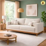 Sofá Living 3 Lugares Suede Madeira + Almofadas