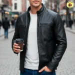 Jaqueta de Couro Masculino Slim Preto