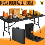 Mesa Dobrável Maleta Yab 180x70cm Preta