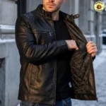 Jaqueta de Couro Masculina Slim Resistente