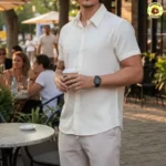 Camisa Masculina de Linho Manga Curta Verão