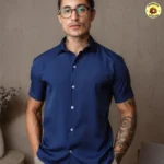 Camisa Social Masculina Gola Italiana Confortável