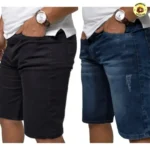 Kit 2 Bermuda Jeans Masculina Preta e Azul