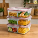 Kit 3 Potes Vidro 640ml Hermético Divisória