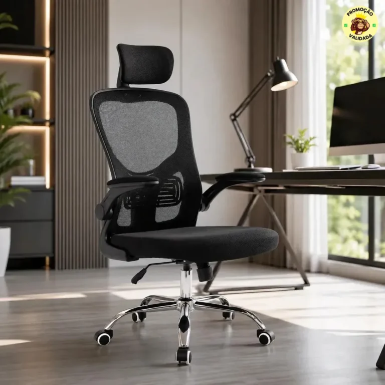 Cadeira Ergonômica Mesh Preta com Braços Rebatíveis