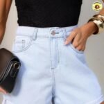Shorts Jeans Mom Azul Feminino Cintura Alta