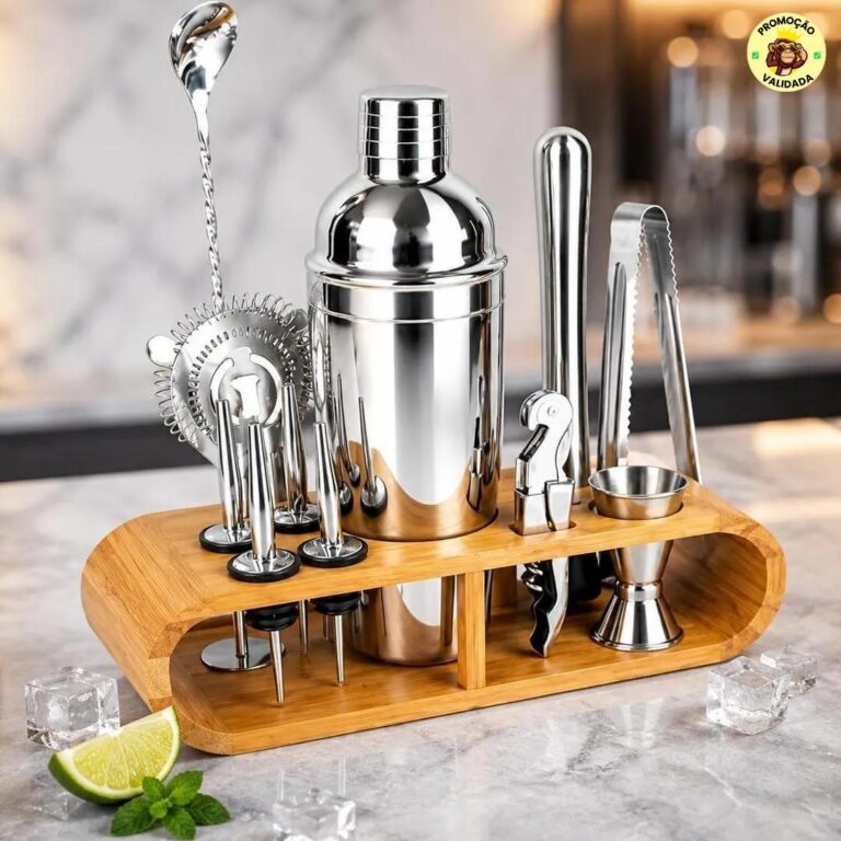 Kit Coqueteleira Inox 12 Peças com Suporte